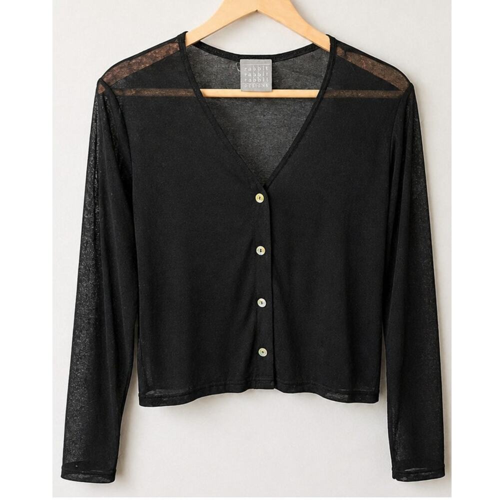 Rabbit Rabbit Rabbit Designs Black Sheer Button Front Cardigan Size M